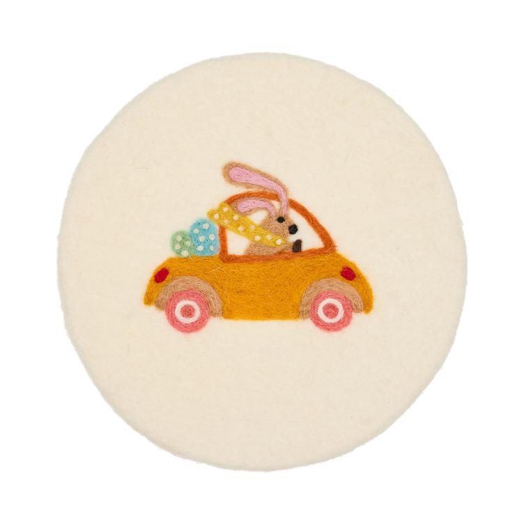 Filz Untersetzer Car Bunny